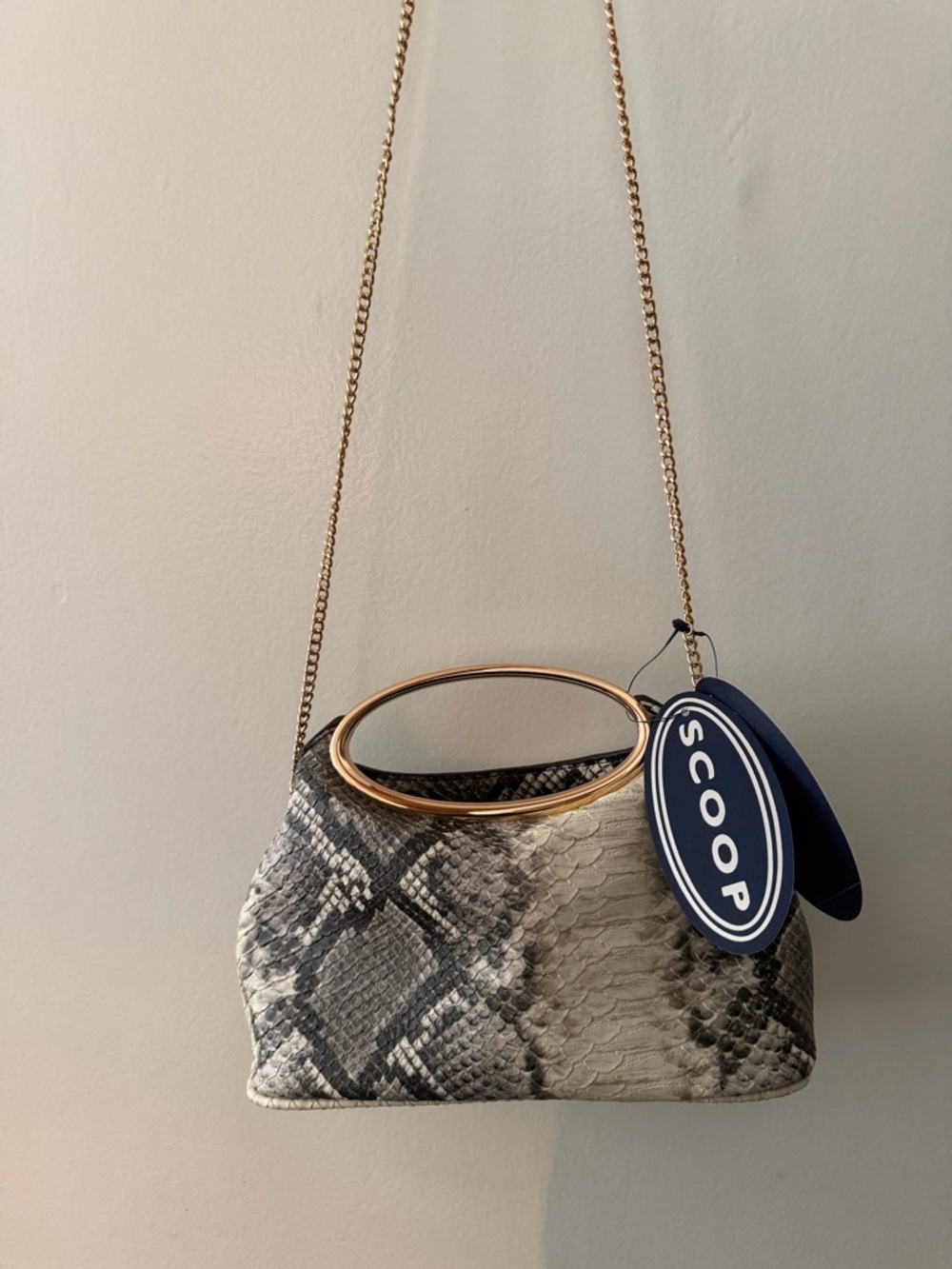 SCOOP Snake-Embossed Mini Crossbody with Gold Ring Handle - Gray/Black